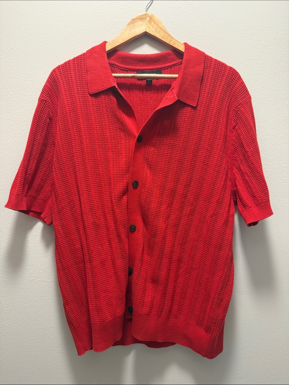 Banana Republic Men’s Brick Color Textured Knit Button Front Polo Sweater